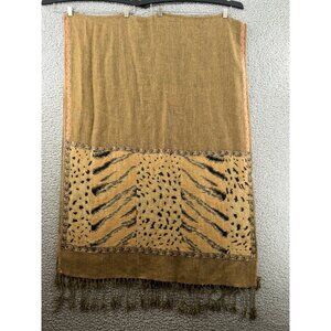 Vintage Paskmina 100% Pashmina Shawl With Leopard & Zebra Print Design Tassel